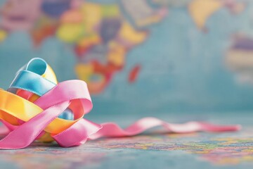 Fototapeta premium A close-up view of a ribbon lying flat on a table, perfect for showcasing textures and details