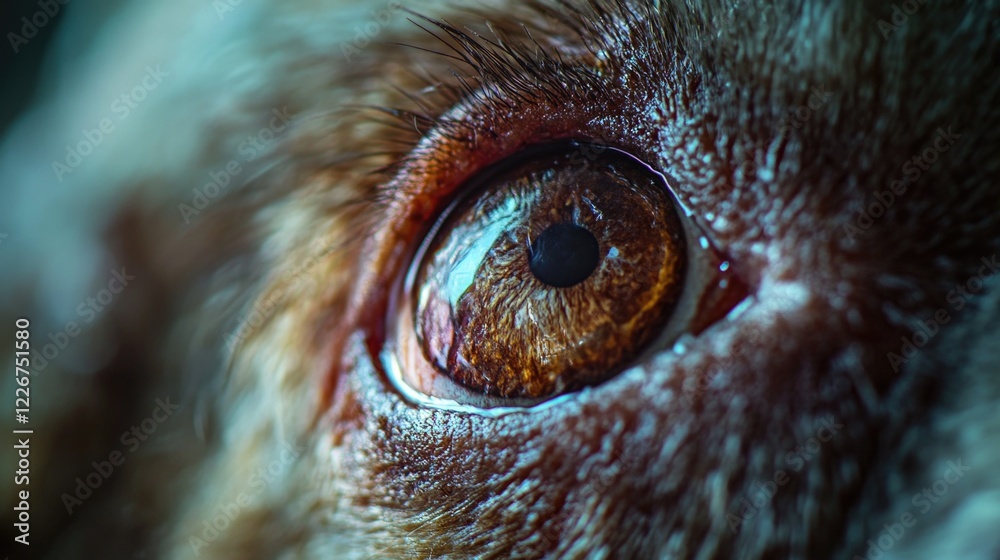 Poster a close-up view of a dog's eye with a blurred background