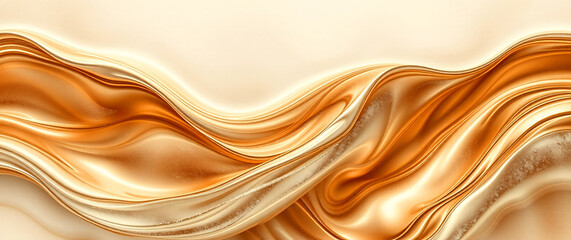 Obraz premium Abstract Curved Gold Shape with Lighting Effect – Luxury Design on gold Background with Copy Space