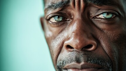 Obraz premium A close-up shot of a man's face with striking green eyes