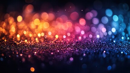 Black background with colorful lights, light beams, blurry cinematic sparkling in the air. Glitchcore, glowy iridescence, bokeh sparkles, festive light leak overlay.