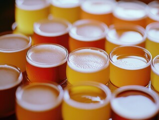 A vibrant array of craft beers served from taps in a taproom, offering a diverse selection for customers to taste and enjoy.
