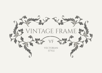 Rectangular classic frame. Contour leaf pattern. Vintage Victorian style frame.