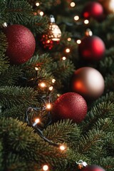 Fototapeta premium A close-up view of a decorated Christmas tree with colorful ornaments