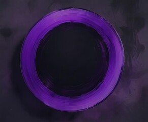 Large purple circle with purple streaks and black center on a canvas painting, black, circle