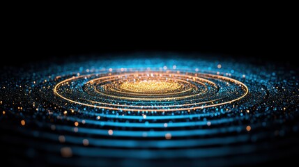 Futuristic glowing particle rings in deep space simulation