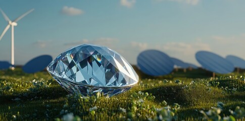 Obraz premium Revolutionary diamond battery integrated into a cutting-edge renewable energy system for sustainable power solutions.