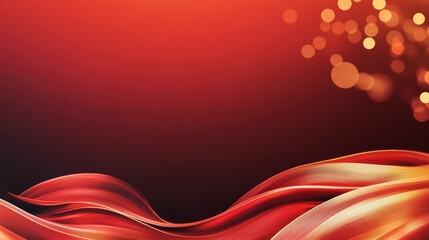 Abstract red and orange wave design with glowing bokeh on gradient background