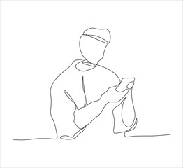 One continuous line drawing of person holding phone concept. single line half body person holding phone. editable stroke