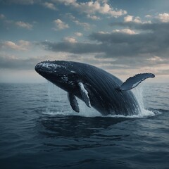 Fototapeta premium A lone whale drifting through an ocean of dreams.