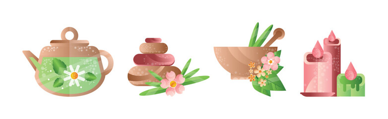 Spa and Aromatherapy Element and Object Vector Set