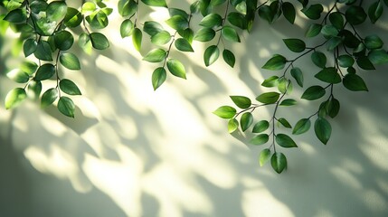 Blurred overlay effect for photo, organic drop shadow and dappled light on a white wall. Abstract neutral nature concept background for design.