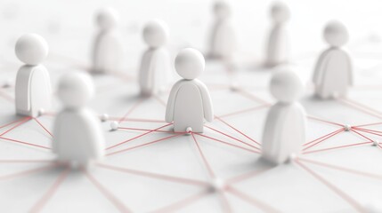 Obraz premium A network of white figurines connected by red lines, symbolizing collaboration and communication in a digital ecosystem.