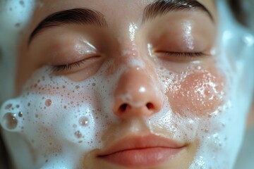 A close-up shot of someone's face covered in foam, great for use in humorous or playful contexts