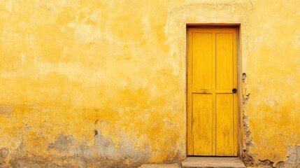 Yellow door on weathered wall, Mexico.  Use Travel brochure