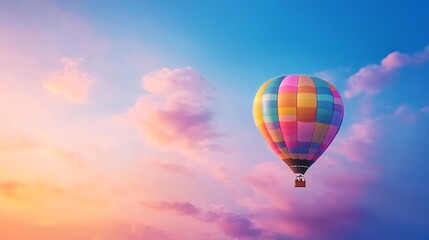 Obraz premium Colorful Hot Air Balloon Against a Sunset Sky