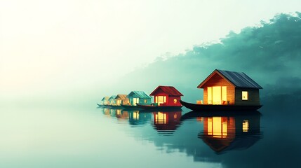 Fototapeta premium Colorful Houses on Water at Dawn with Reflection