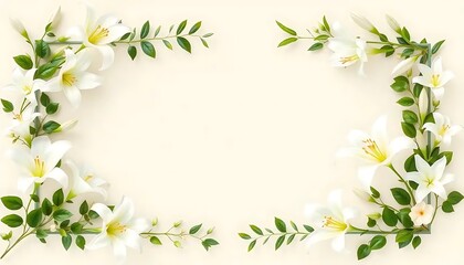 Naklejka premium White Lilies and Greenery Frame a Blank Space