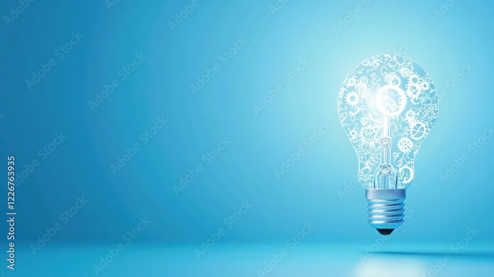 Wall mural lightbulb idea creative thinking lightbulb with gears and cogs inside, symbolizing the mechanics of 