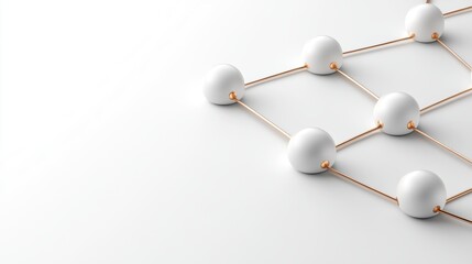 Obraz premium Minimalistic geometric network with white spheres and copper rods on light background