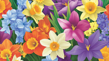 Spring party banner with Springtime flower. Blooming flower of daffodil, crocus and calla lily, azalea and delphinium festive floral poster for Mother Day and Spring Holiday celebration design