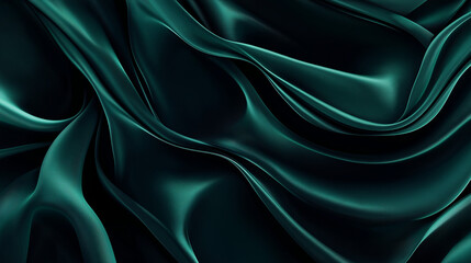 Obraz premium Mystical Green Currents: A Velvet Flow. Soft, flowing curves in deep navy-green resemble rolling waves of satin, blending elegance with a dreamy, surreal atmosphere. 