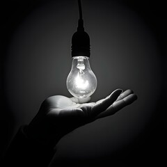 Illuminated Light Bulb in Hand. Power of Ideas and Knowledge