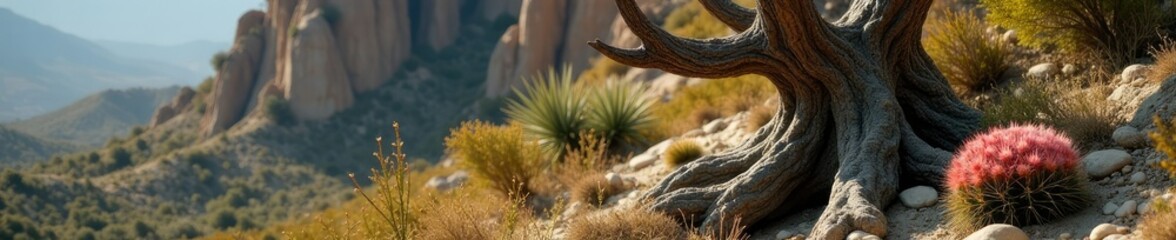 Obraz premium Ancient cactus with gnarled trunk and twisted branches, desert plant, unique shape, succulent