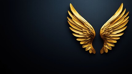 Obraz premium Wing Gold Pair of golden angel wings, dark background, represents divinity and grace