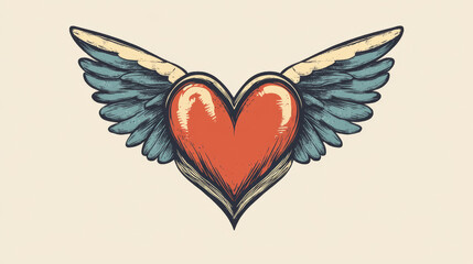 Retro heart with wings for t-shirt or tattoo design. Vector version also available in gallery