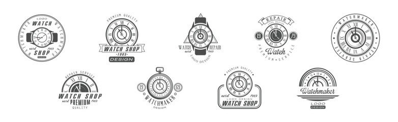 Watch Shop and Repair Service Logo Design Vector Set