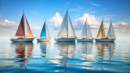 Naklejka premium Five Sailboats on White Background - Nautical Landscape AI Art