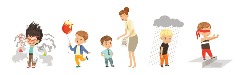 Little Children Character Failure and Mistake Vector Set