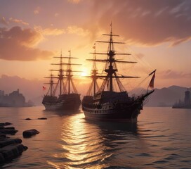 Fototapeta premium Historic warship on the Hangang river at dawn, Seoul Korea, dawn