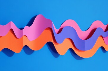 A paper cutout of sound waves in vibrant shades of blue, orange, and pink, against an isolated background