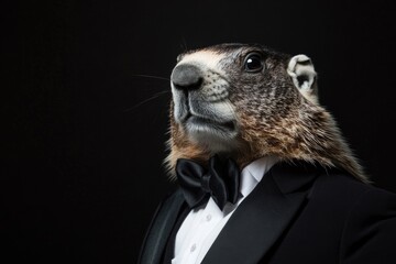 A groundhog dressed for a formal occasion, perfect for humorous illustrations or children's book characters