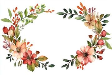 Naklejka premium Autumn floral border design featuring vibrant leaves and blossoms for seasonal decor and crafts. Ideal for invitations, stationery, or home embellishments