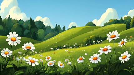 Fototapeta premium Bright Sunlit Meadow Filled with Colorful Flowers in Full Bloom on a Joyful Day