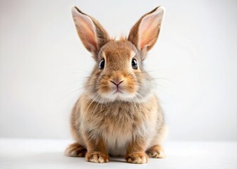 Obraz premium Fluffy Bunny, Big Eyes, White Background, Conceptual Photography