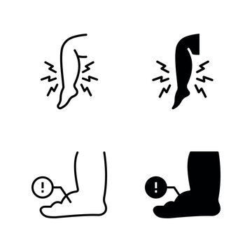 Leg edema, diabetic and foot, leg swelling icon set color editable