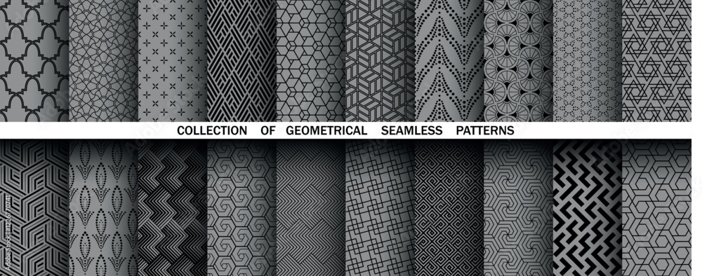 Leinwandbilder geometric set of seamless black and gray patterns. simple vector graphics.