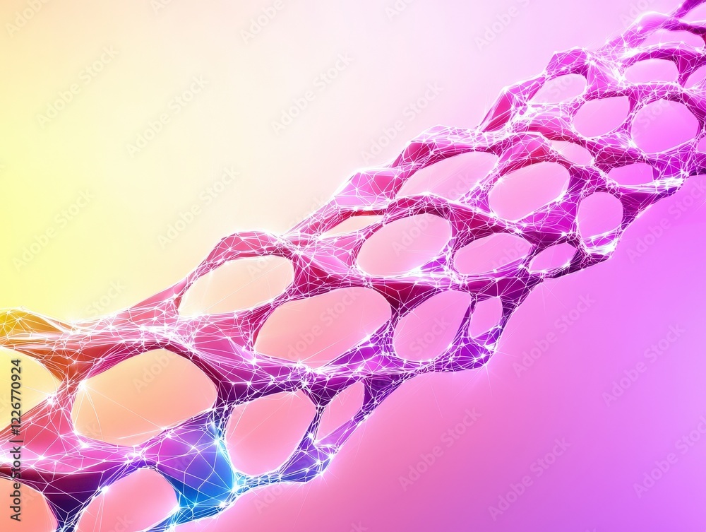Poster abstract network structure with colorful gradient background and geometric patterns in modern digita
