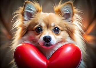 Fluffy Pet Face Red Heart Balloon Close Up AI Photo