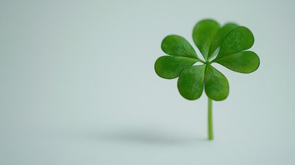 A single four-leaf clover sits on a white background, perfect for uses such as luck-themed designs or botanical illustrations