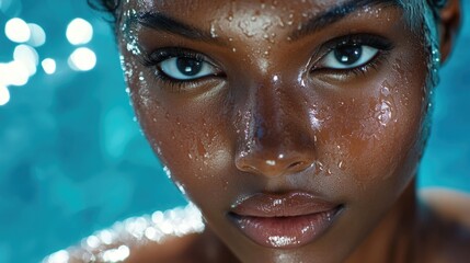 A person's face is submerged underwater with waves and ripples surrounding it, suitable for use in scenes about aquatic adventures or environmental awareness