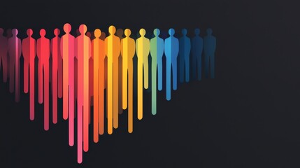 Colourful Silhouette Group Unity Colorful silhouettes forming a heart shape, representing love and unity, dark background