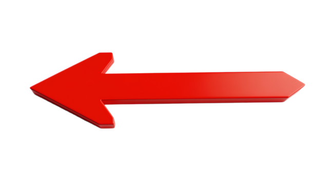 Red arrow on white or transparent background, cut out, png