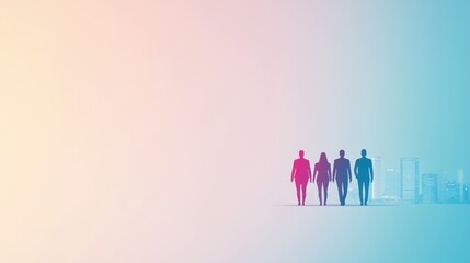 Fototapeta premium Colourful Silhouette Group Harmony Colorful silhouettes blending together seamlessly, representing harmony and balance, white background