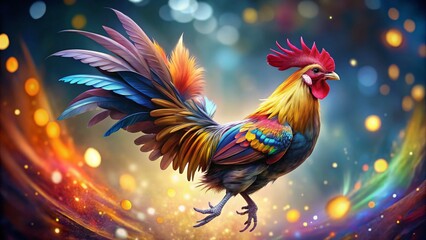 Fototapeta premium Flying Rooster Bokeh Effect Isolated Photo