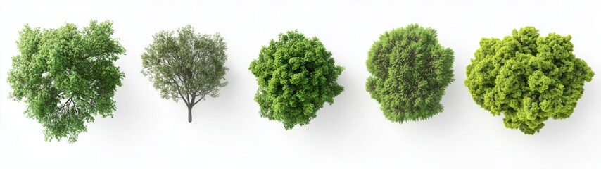 Cutout top view trees set landscaping 3d render on white background 